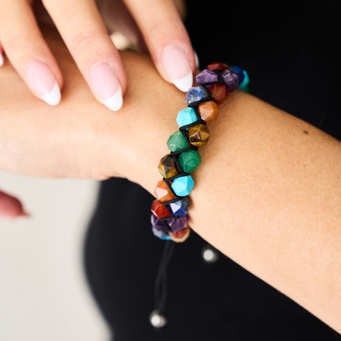 Regenbogenchakra | 7 Edelstein-Geom-Armband | Silber